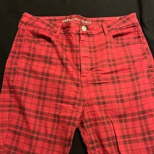 American Eagle- red and black plaid skinny jeggings